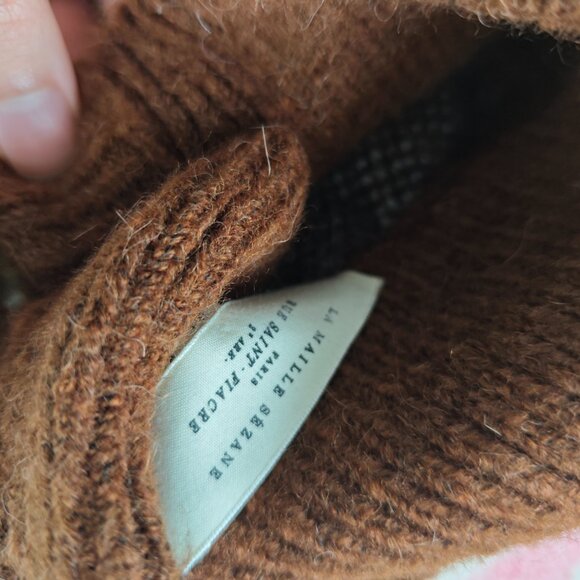 Sezane Thais jacket sz S sweater cardigan kid mohair brown jacquard - Picture 13 of 13